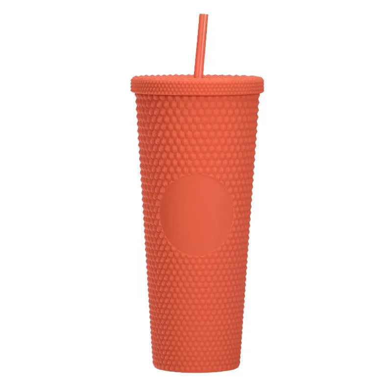 Double Studded Plastic Straw Cup Large Capacity Creative 710ml Durian Cup Portable Diamond Cup - Bellarte Enchanté Double Studded Plastic Straw Cup Large Capacity Creative 710ml Durian Cup Portable Diamond Cup
